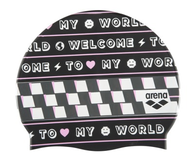 Силиконовая шапочка Arena Print 2 (232: Welcome black) - вид 1 миниатюра